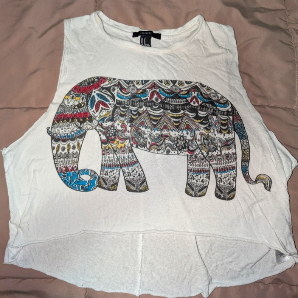 Tribal Elephant Print White Crop Top!